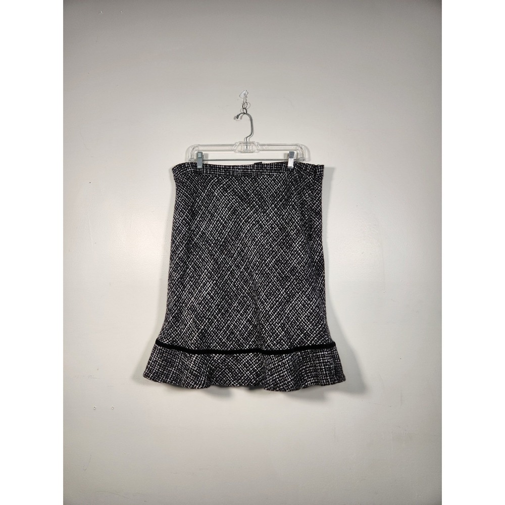 GAP Wool Blend Tweed Skirt Womens 16 Black White A-Line Flared Hem Y2K Academia